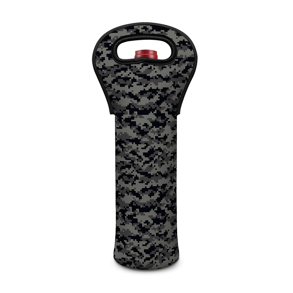Black And Grey Digital Camo Print Single Neoprene Wine Tote