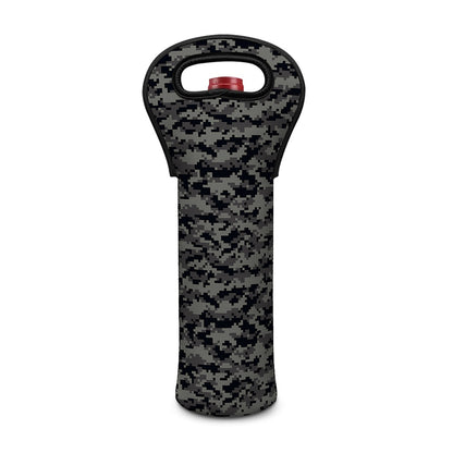 Black And Grey Digital Camo Print Single Neoprene Wine Tote