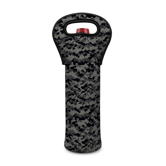Black And Grey Digital Camo Print Single Neoprene Wine Tote