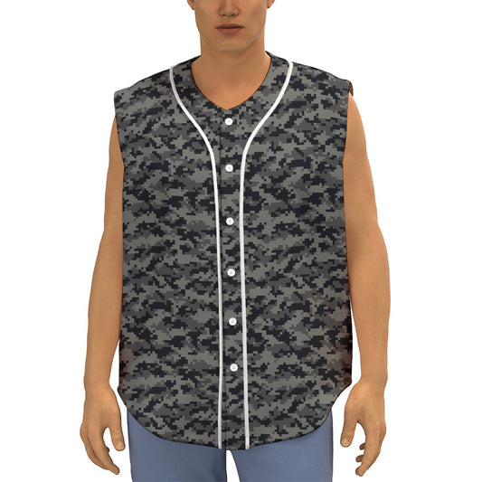 Black And Grey Digital Camo Print Sleeveless Baseball Jersey