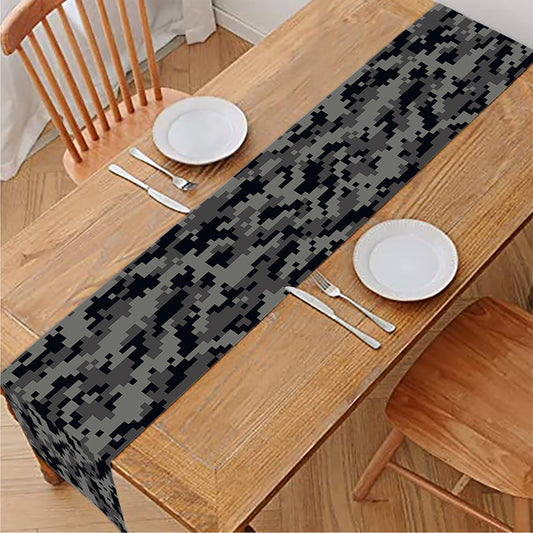 Black And Grey Digital Camo Print Table Runner