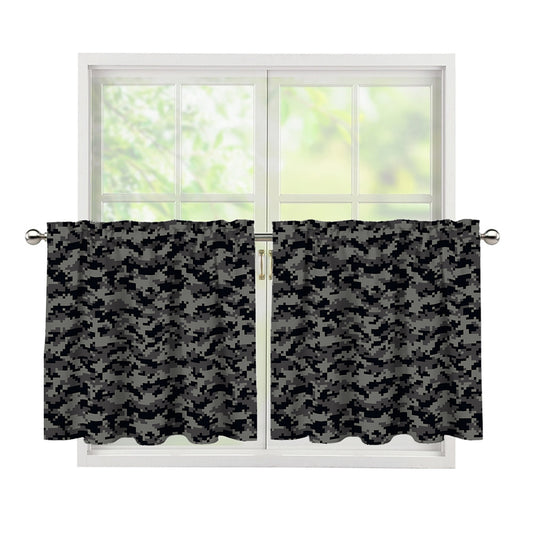Black And Grey Digital Camo Print Tier Curtains