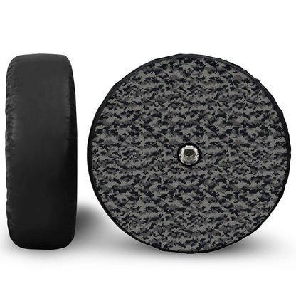 Black And Grey Digital Camo Print Tire Cover With Camera Hole
