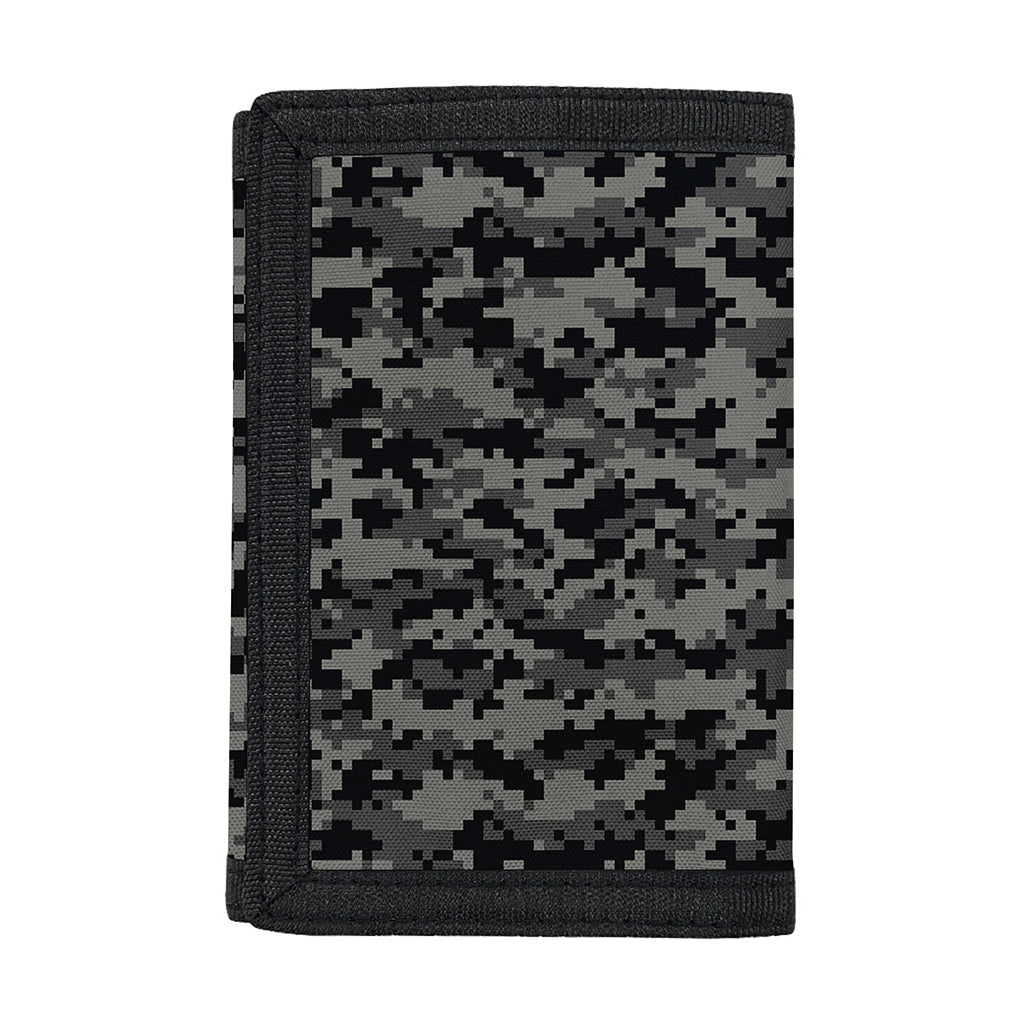 Black And Grey Digital Camo Print Trifold Wallet