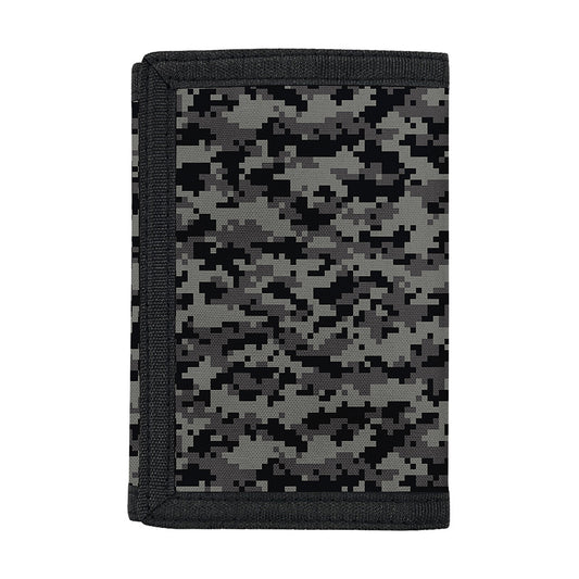 Black And Grey Digital Camo Print Trifold Wallet