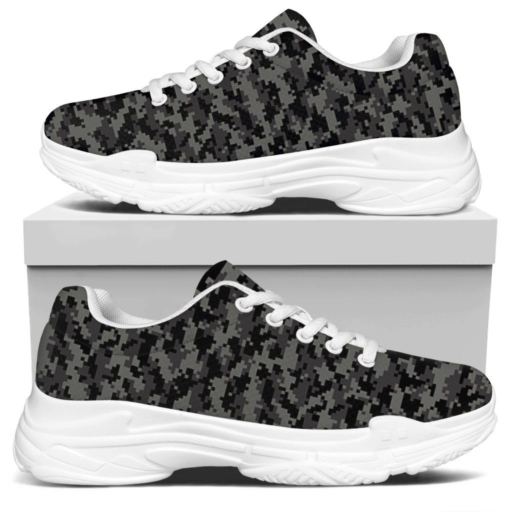 Black And Grey Digital Camo Print White Chunky Shoes