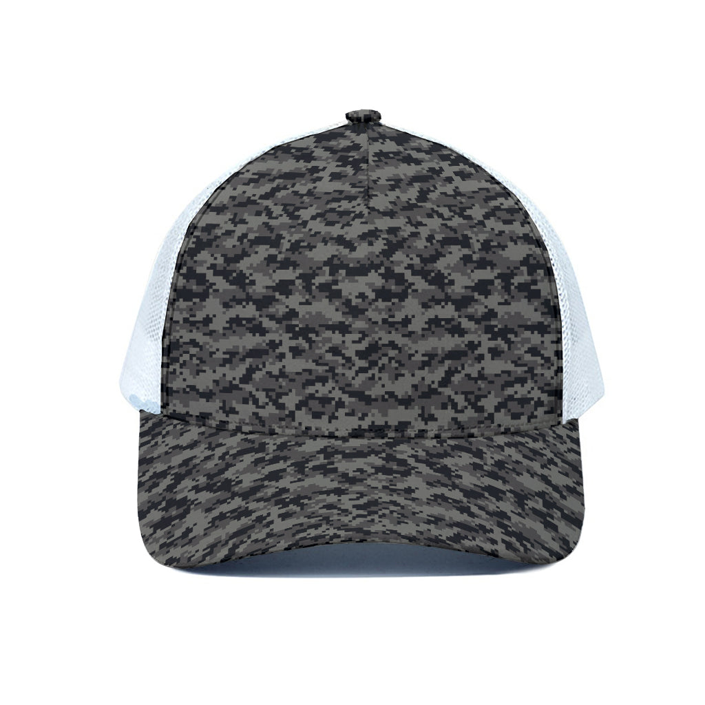 Black And Grey Digital Camo Print White Mesh Trucker Cap
