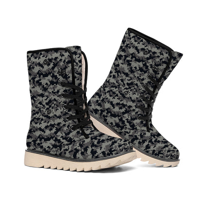 Black And Grey Digital Camo Print Winter Boots
