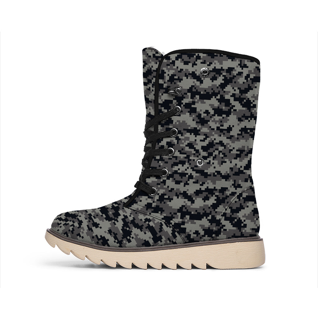 Black And Grey Digital Camo Print Winter Boots
