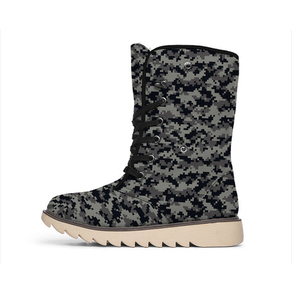 Black And Grey Digital Camo Print Winter Boots