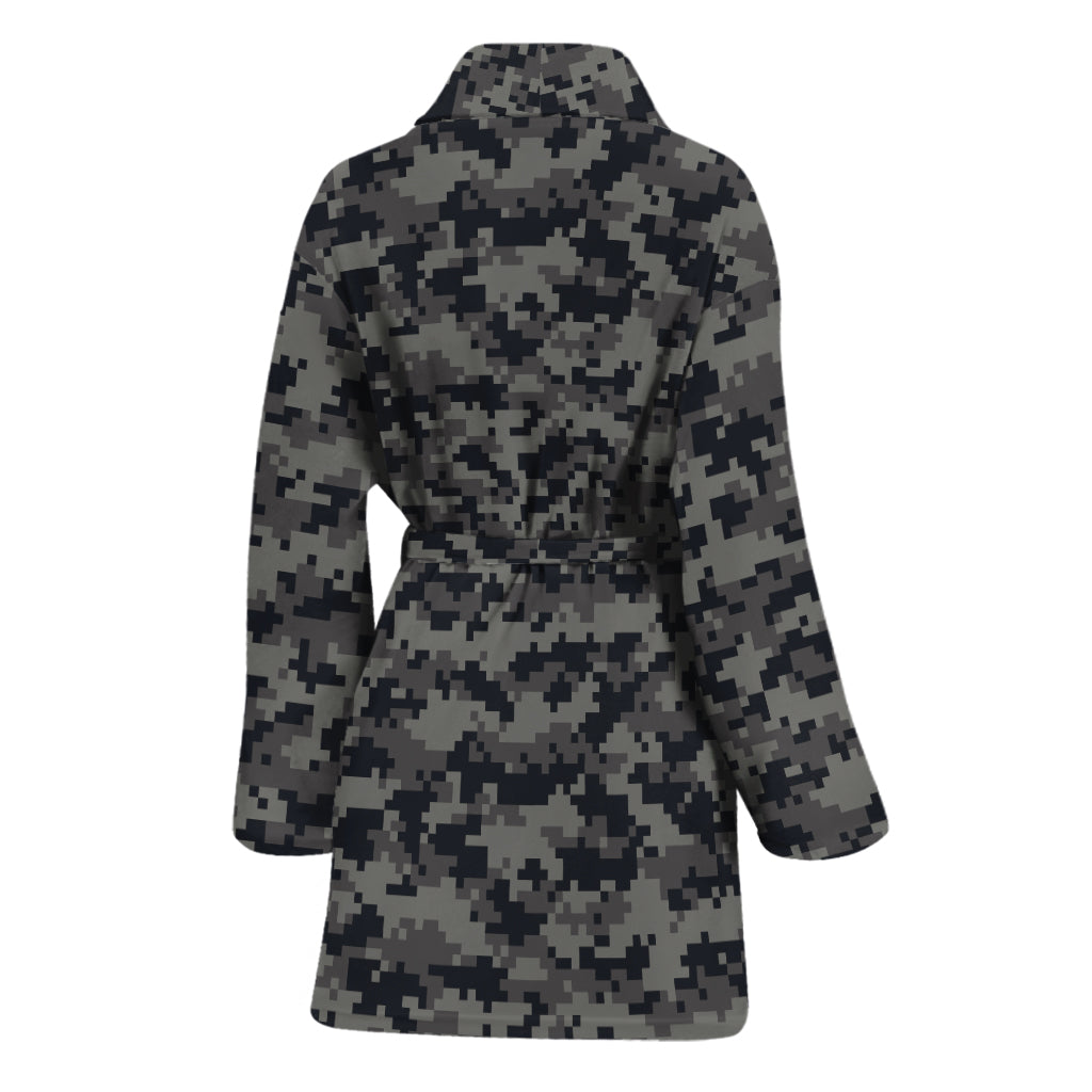 Black And Grey Digital Camo Print Women's Bathrobe