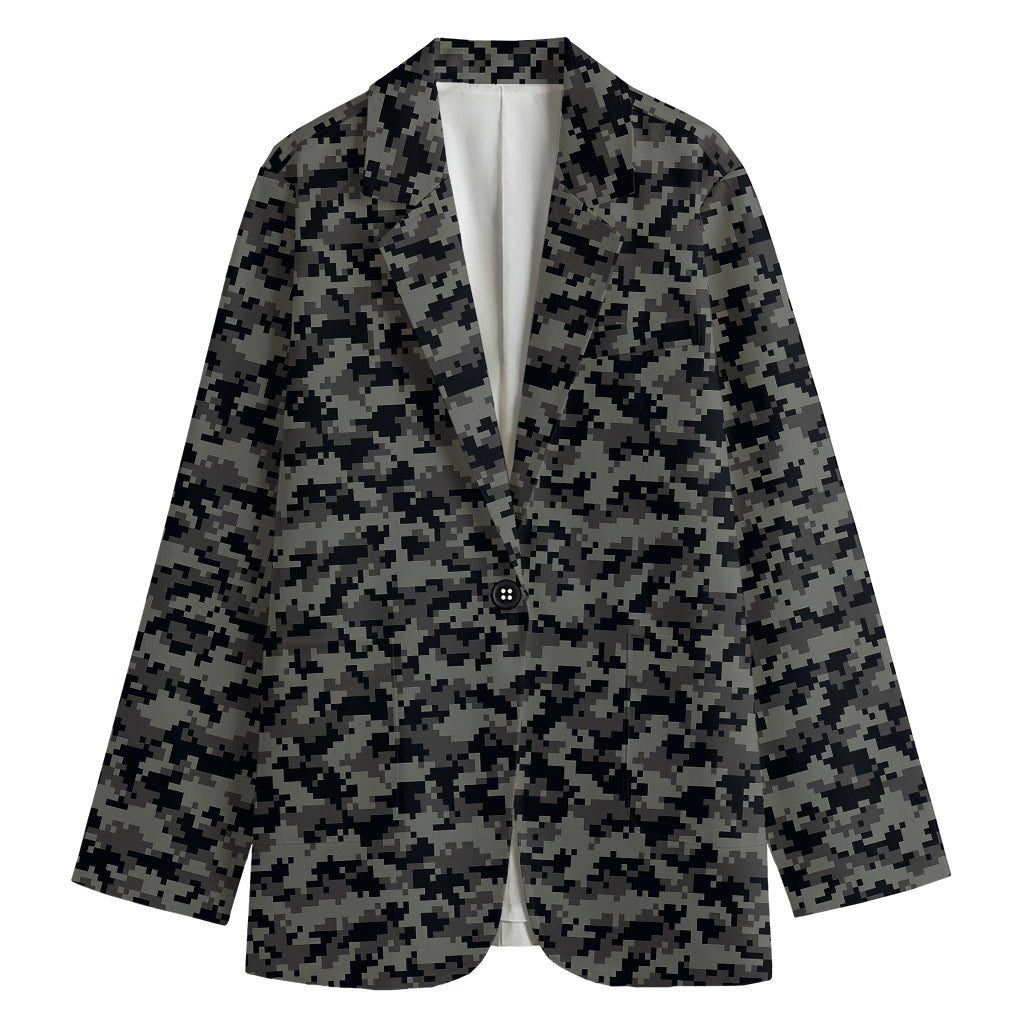 Black And Grey Digital Camo Print Women's Cotton Blazer