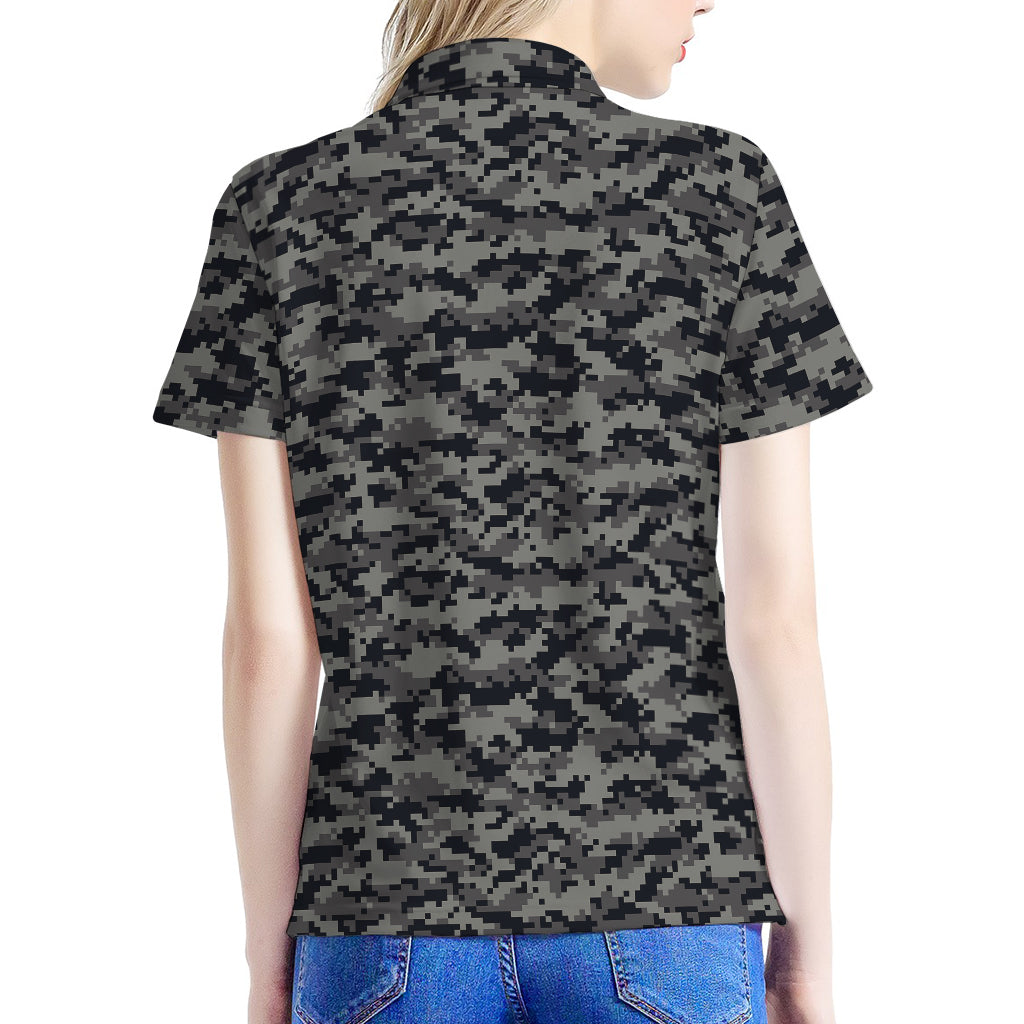 Black And Grey Digital Camo Print Women's Polo Shirt