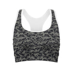 Black And Grey Digital Camo Print Women's Sports Bra