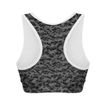 Black And Grey Digital Camo Print Women's Sports Bra