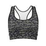 Black And Grey Digital Camo Print Women's Sports Bra