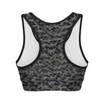 Black And Grey Digital Camo Print Women's Sports Bra
