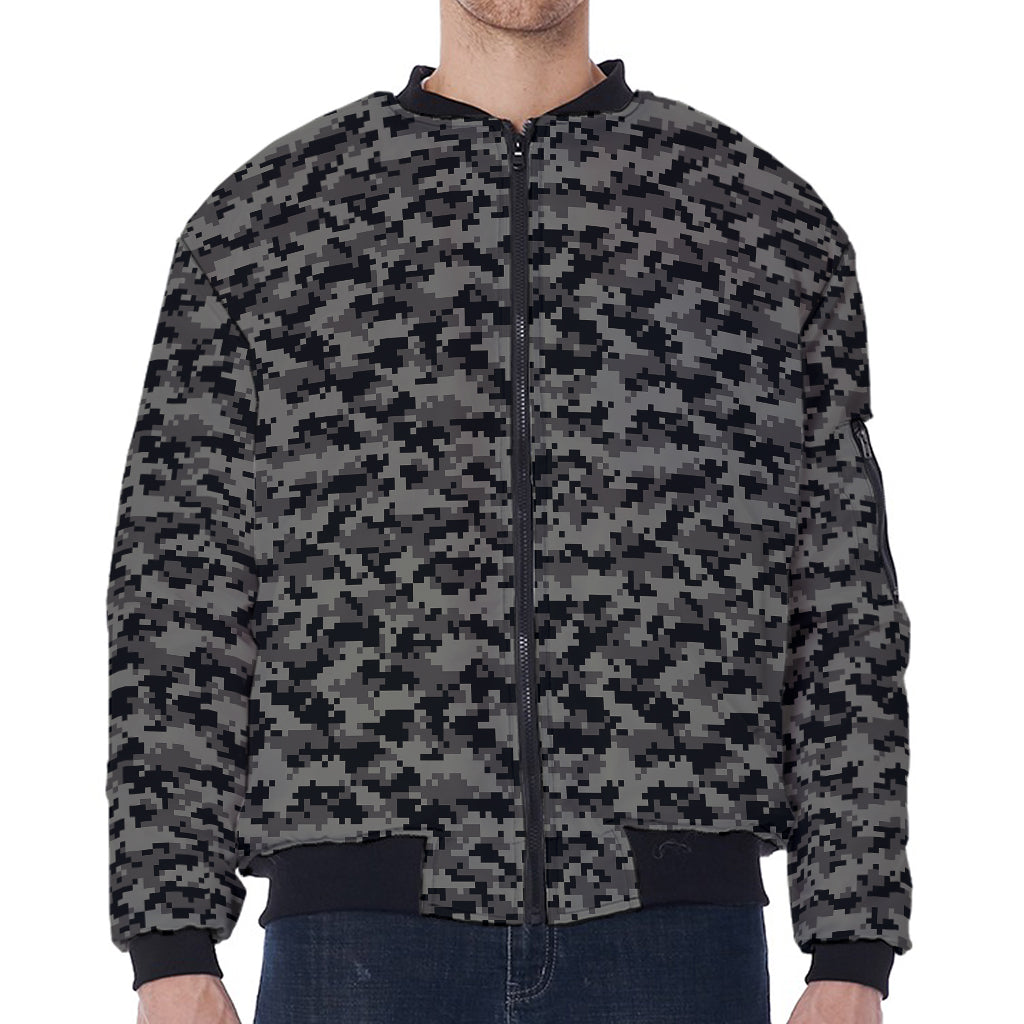 Black And Grey Digital Camo Print Zip Sleeve Bomber Jacket