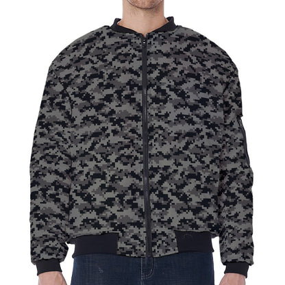Black And Grey Digital Camo Print Zip Sleeve Bomber Jacket