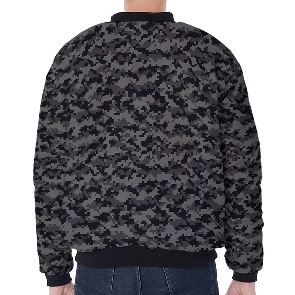 Black And Grey Digital Camo Print Zip Sleeve Bomber Jacket
