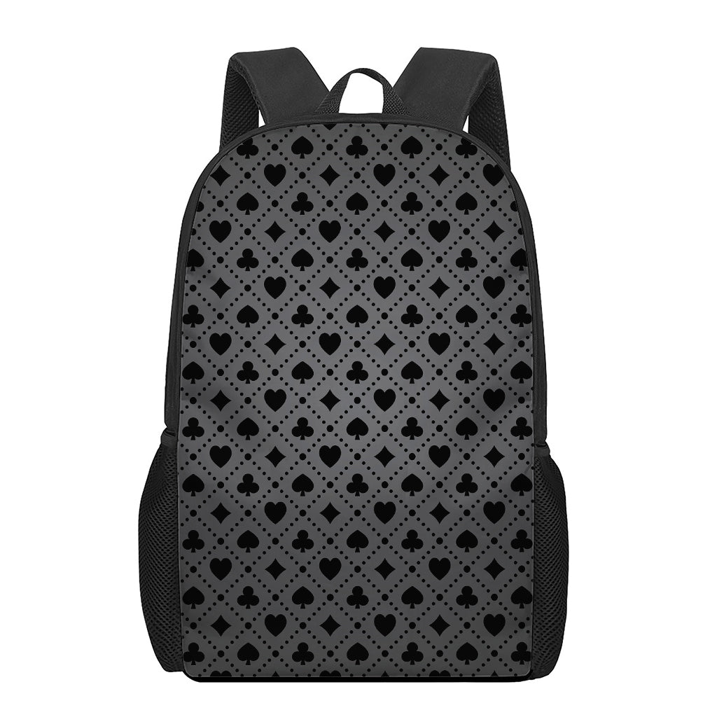 Black And Grey Playing Card Suits Print 17 Inch Backpack