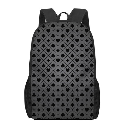 Black And Grey Playing Card Suits Print 17 Inch Backpack