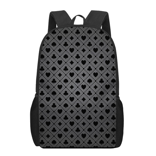 Black And Grey Playing Card Suits Print 17 Inch Backpack