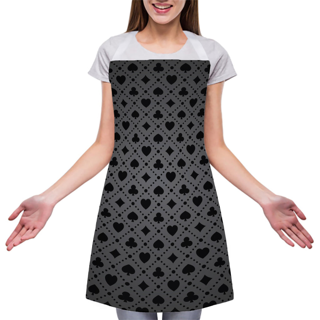 Black And Grey Playing Card Suits Print Adjustable Apron