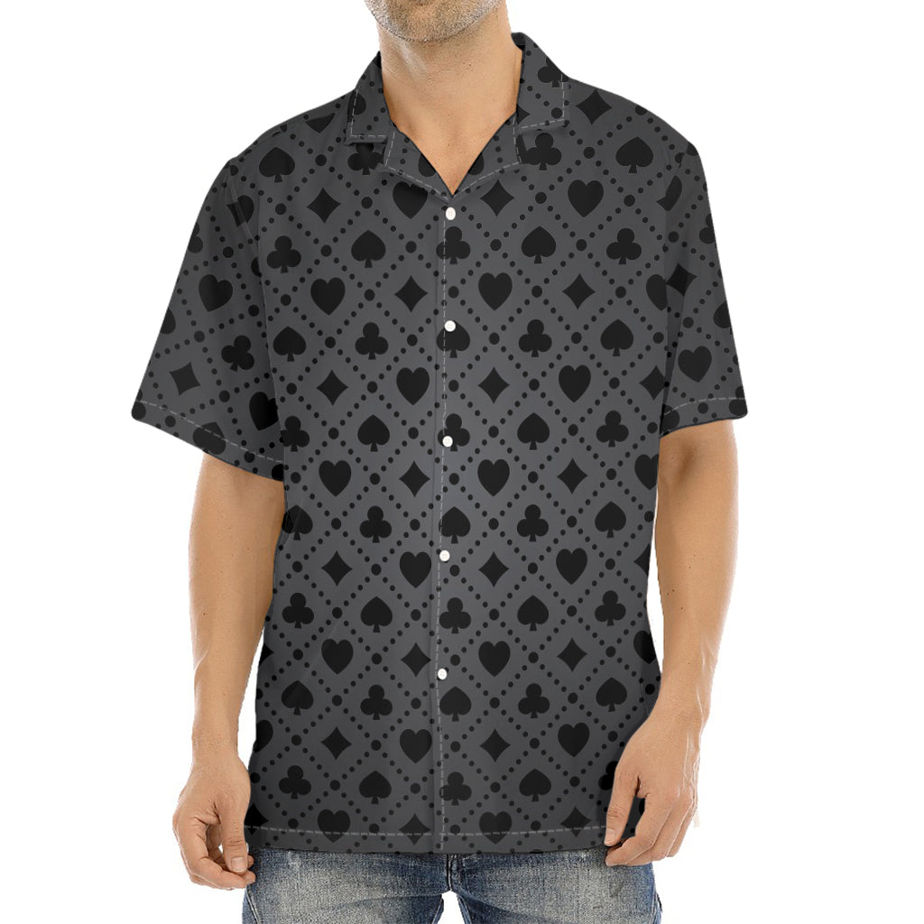 Black And Grey Playing Card Suits Print Aloha Shirt