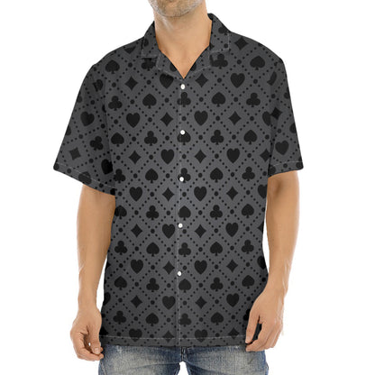 Black And Grey Playing Card Suits Print Aloha Shirt