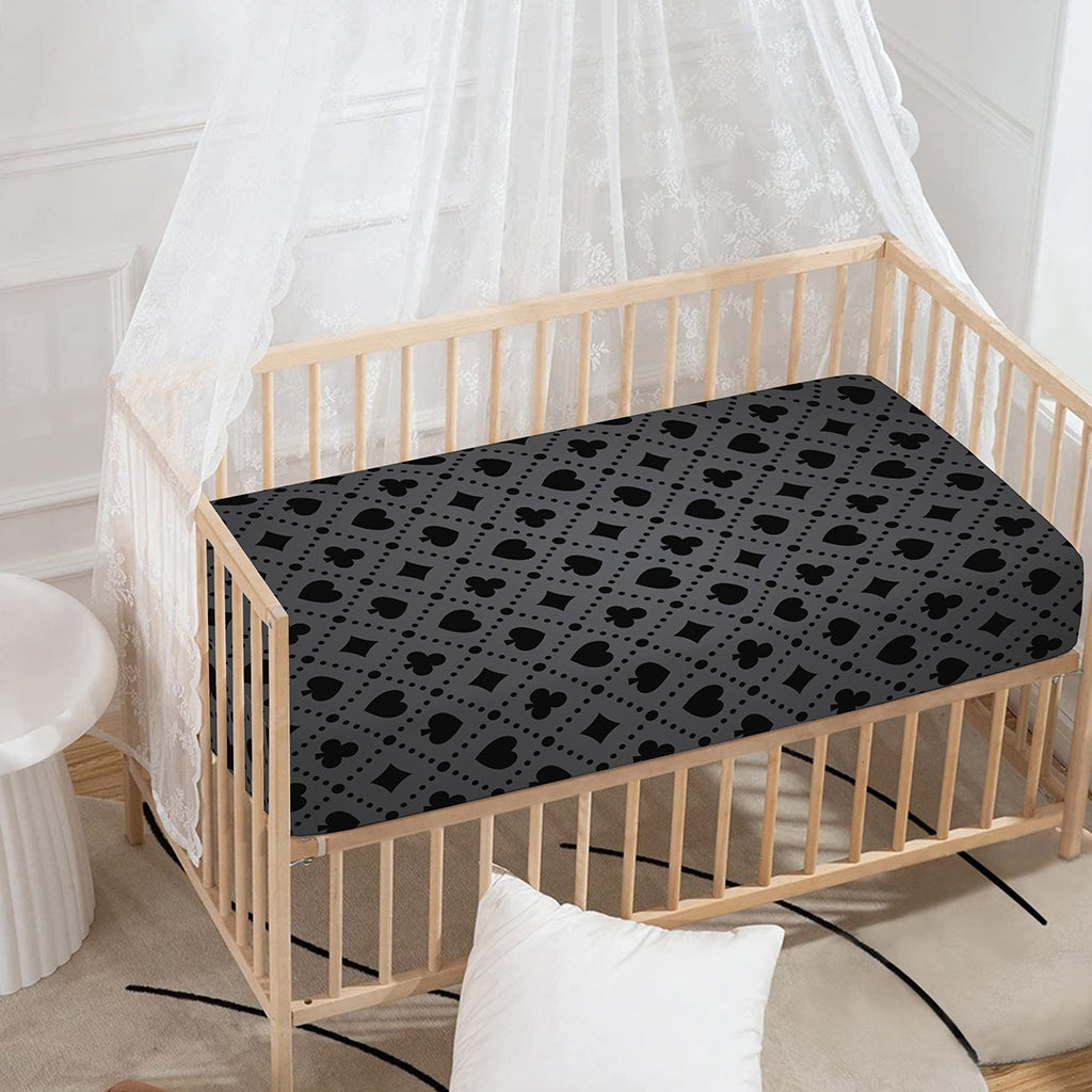 Black And Grey Playing Card Suits Print Baby Crib Sheet