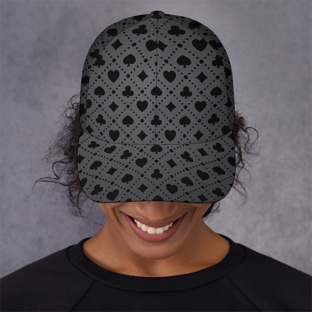 Black And Grey Playing Card Suits Print Baseball Cap