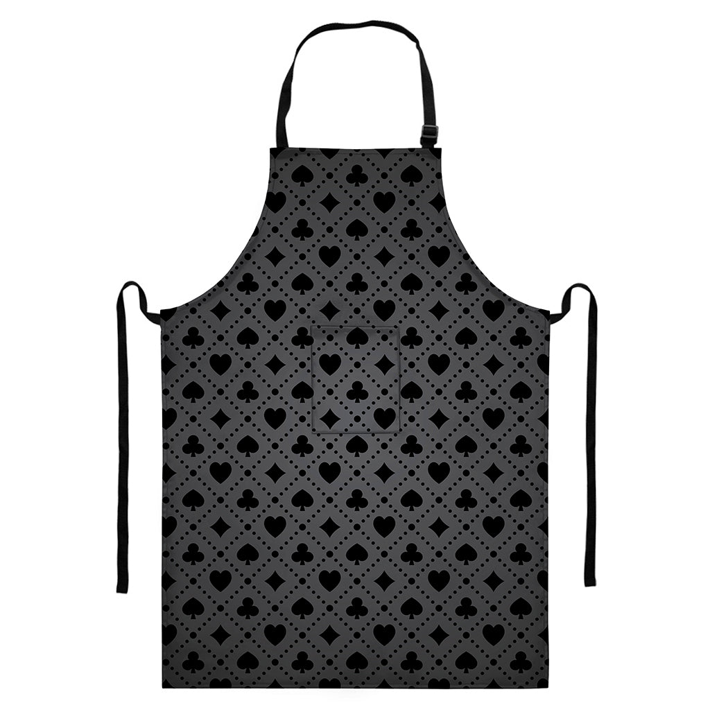 Black And Grey Playing Card Suits Print Bib Apron With Pocket