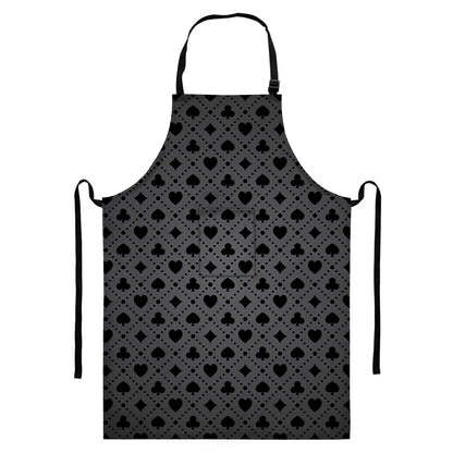 Black And Grey Playing Card Suits Print Bib Apron With Pocket
