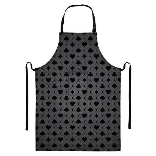 Black And Grey Playing Card Suits Print Bib Apron With Pocket