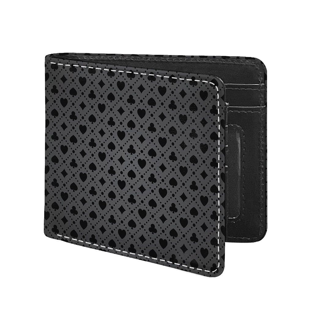 Black And Grey Playing Card Suits Print Bifold Wallet