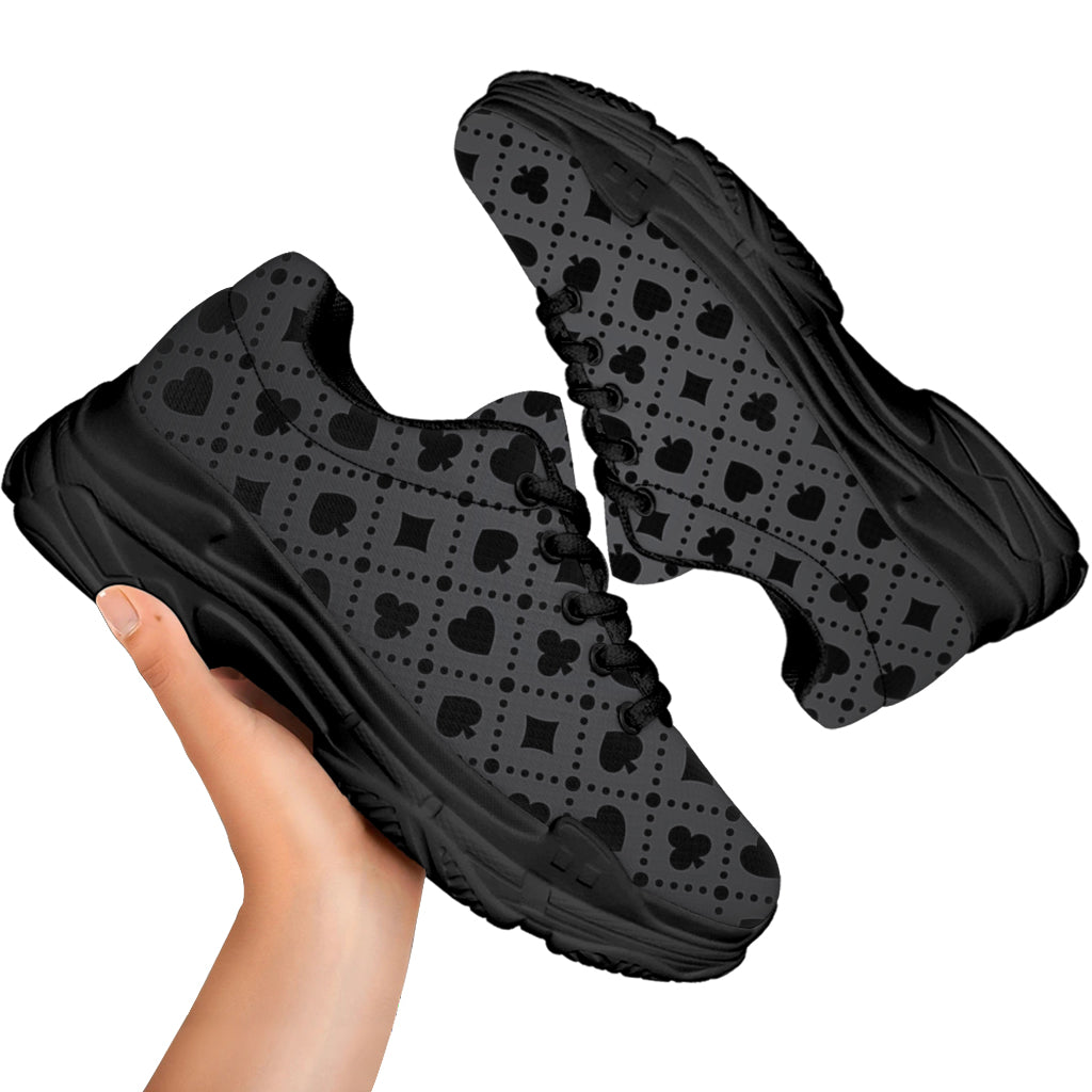 Black And Grey Playing Card Suits Print Black Chunky Shoes