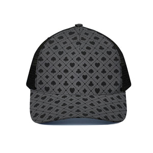 Black And Grey Playing Card Suits Print Black Mesh Trucker Cap