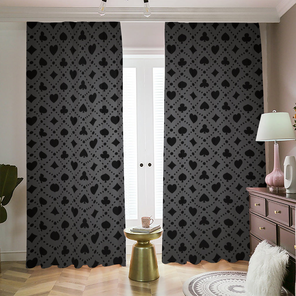 Black And Grey Playing Card Suits Print Blackout Pencil Pleat Curtains