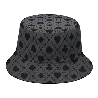 Black And Grey Playing Card Suits Print Bucket Hat