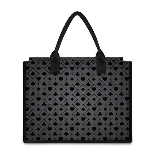 Black And Grey Playing Card Suits Print Canvas Tote Bag