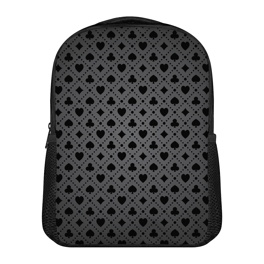 Black And Grey Playing Card Suits Print Casual Backpack
