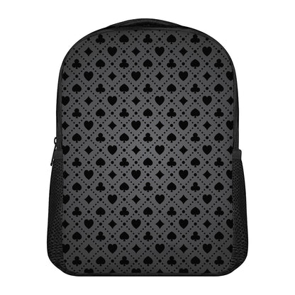 Black And Grey Playing Card Suits Print Casual Backpack