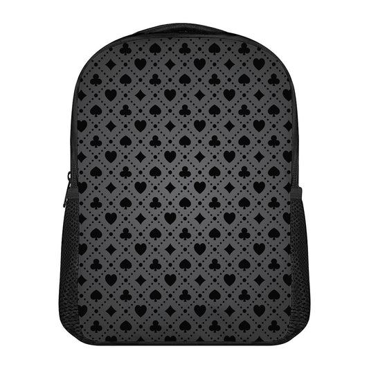 Black And Grey Playing Card Suits Print Casual Backpack
