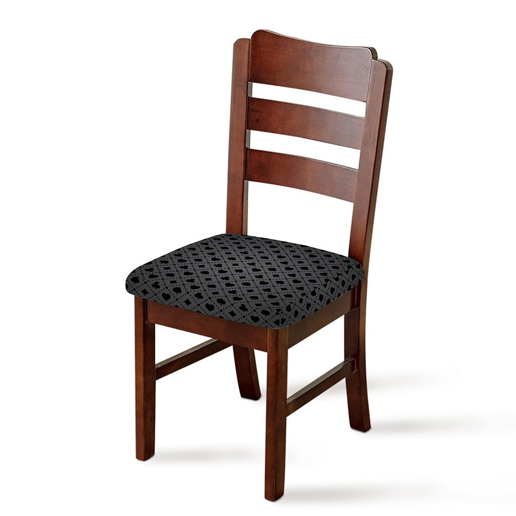 Black And Grey Playing Card Suits Print Chair Cushion Cover