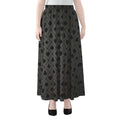 Black And Grey Playing Card Suits Print Chiffon Maxi Skirt