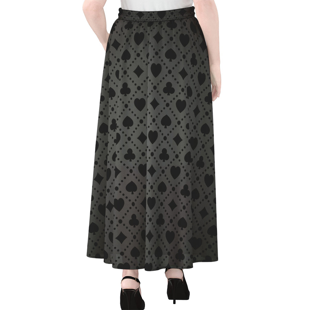 Black And Grey Playing Card Suits Print Chiffon Maxi Skirt