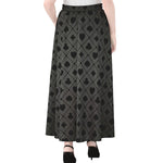 Black And Grey Playing Card Suits Print Chiffon Maxi Skirt
