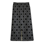 Black And Grey Playing Card Suits Print Cotton Front Slit Maxi Skirt