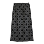 Black And Grey Playing Card Suits Print Cotton Front Slit Maxi Skirt